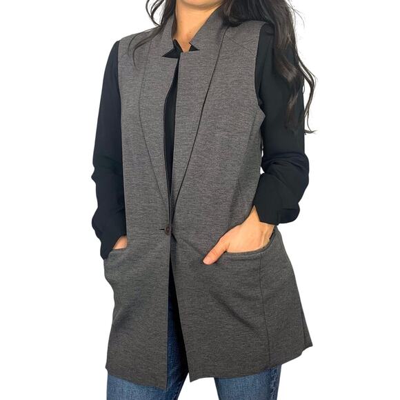 Trouve Gray Long Vest with Pockets - Picture 1 of 7
